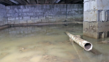 A flooded crawlspace with moisture damage in Southern Oregon