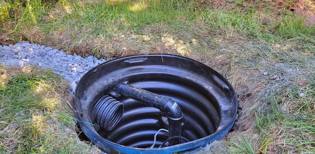 A sump pump setup for yard drainage in Southern Oregon