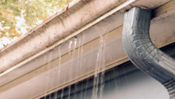 A clogged gutter on a home in Southern Oregon