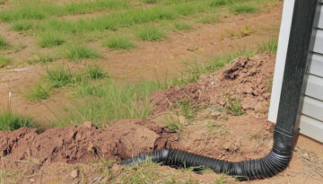 A clogged downspout drain line in Southern Oregon