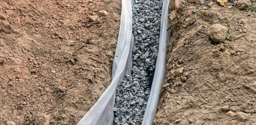 A French Drain in clay soil in Southern Oregon