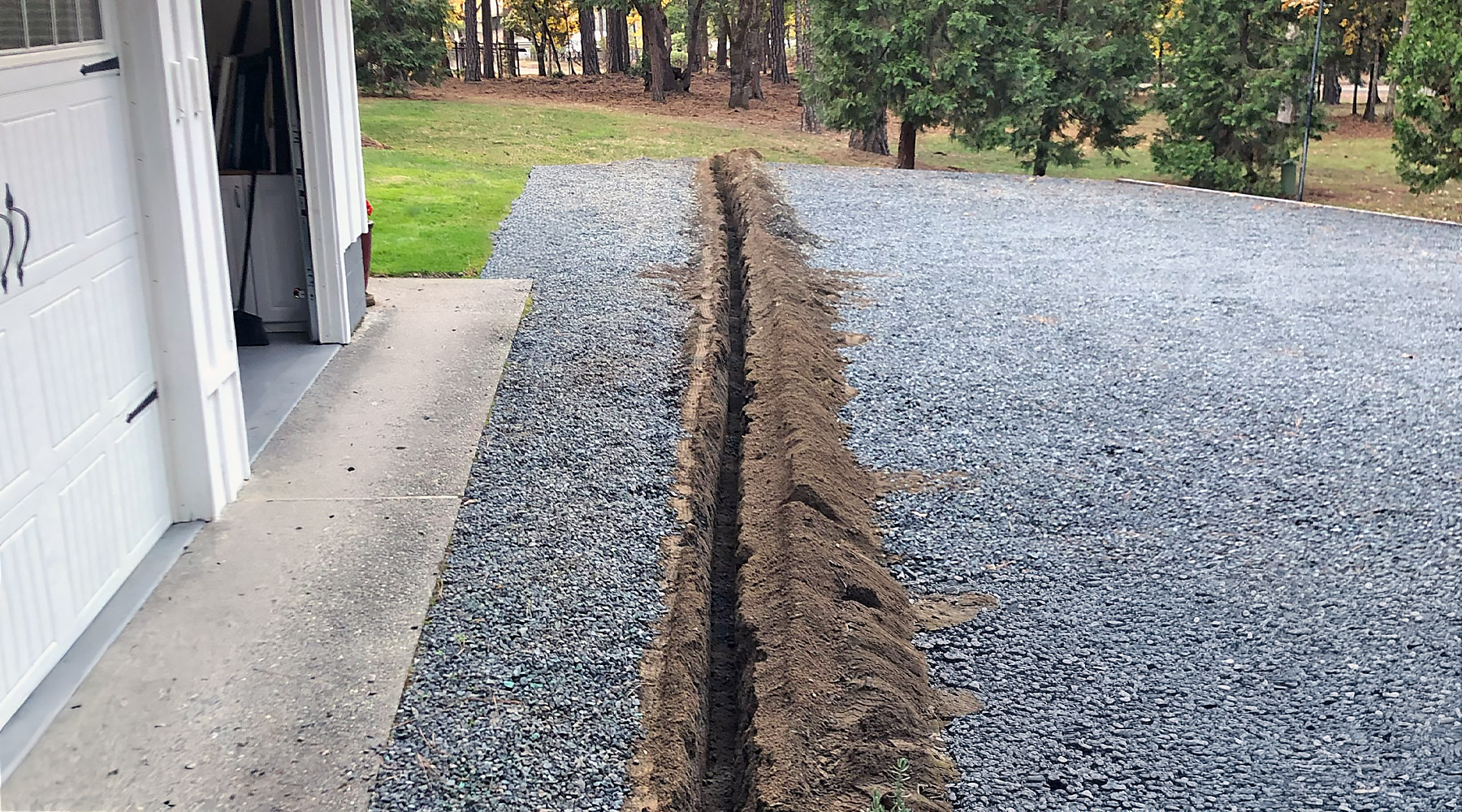 A trench for a french drain in Southern Oregon