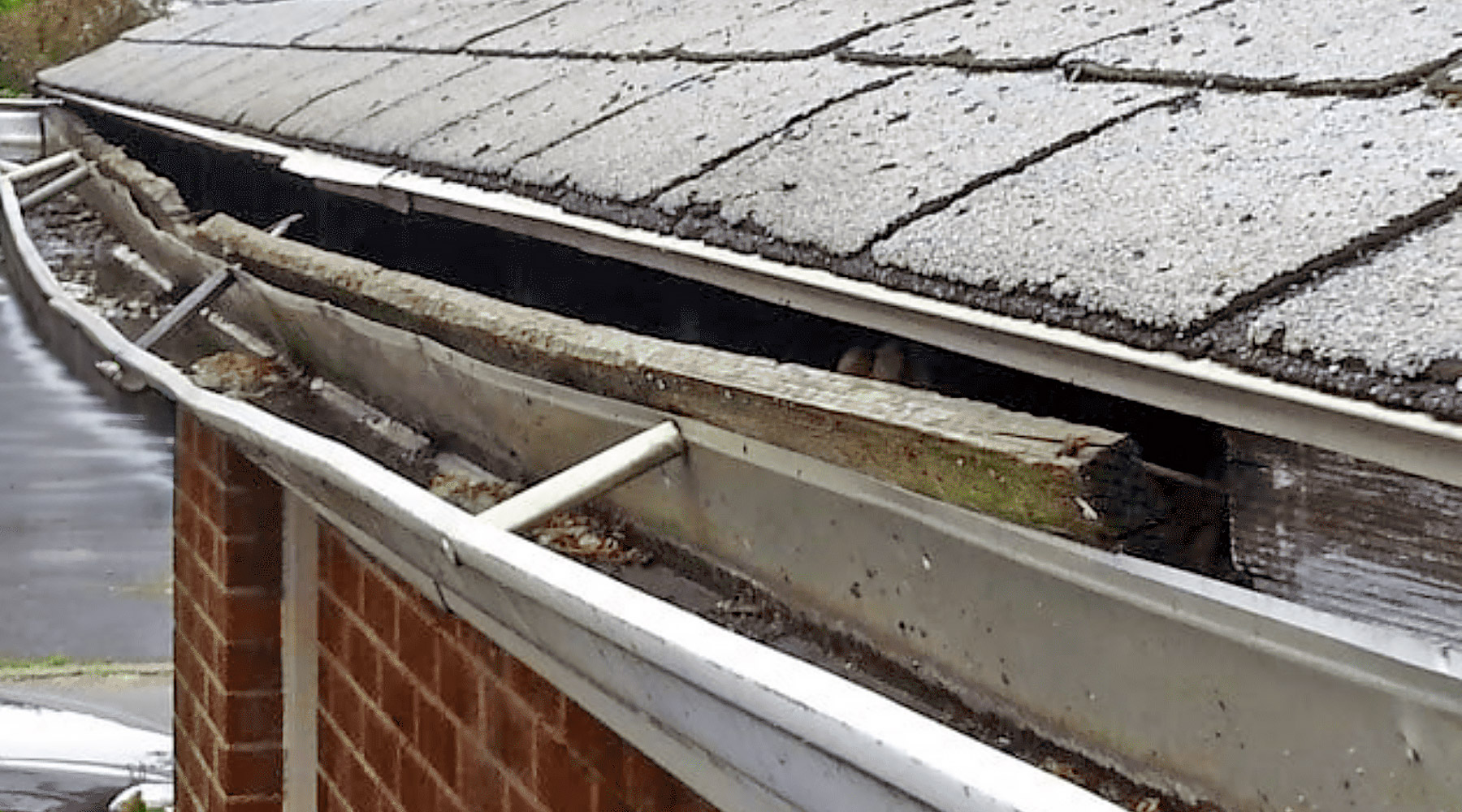 Roof damage caused by a clogged gutter in Southern Oregon